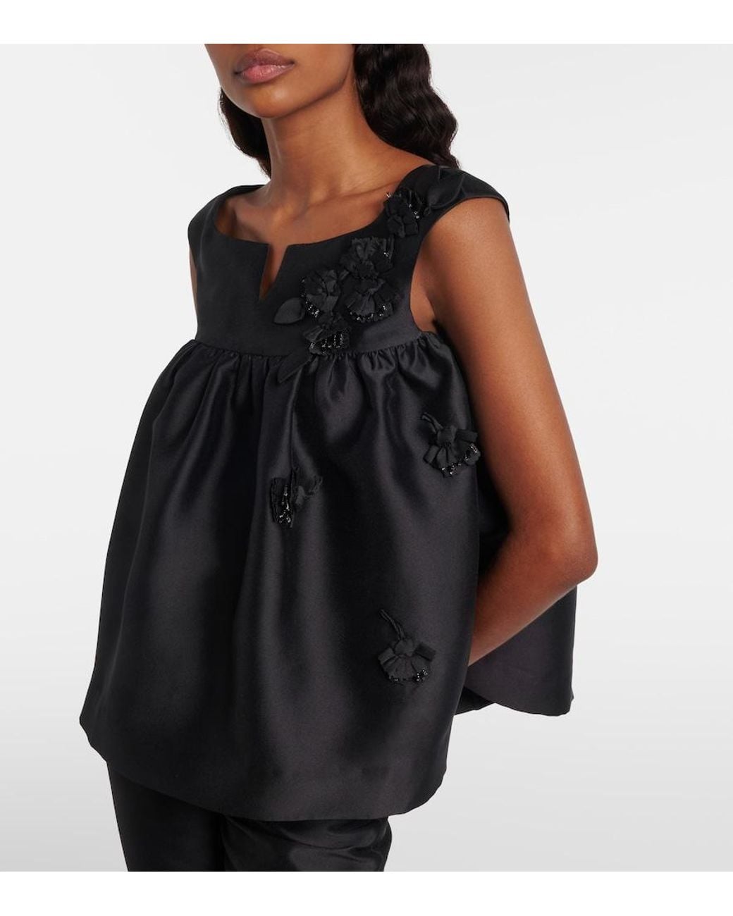 ShuShu/Tong Black Floral-Applique Top