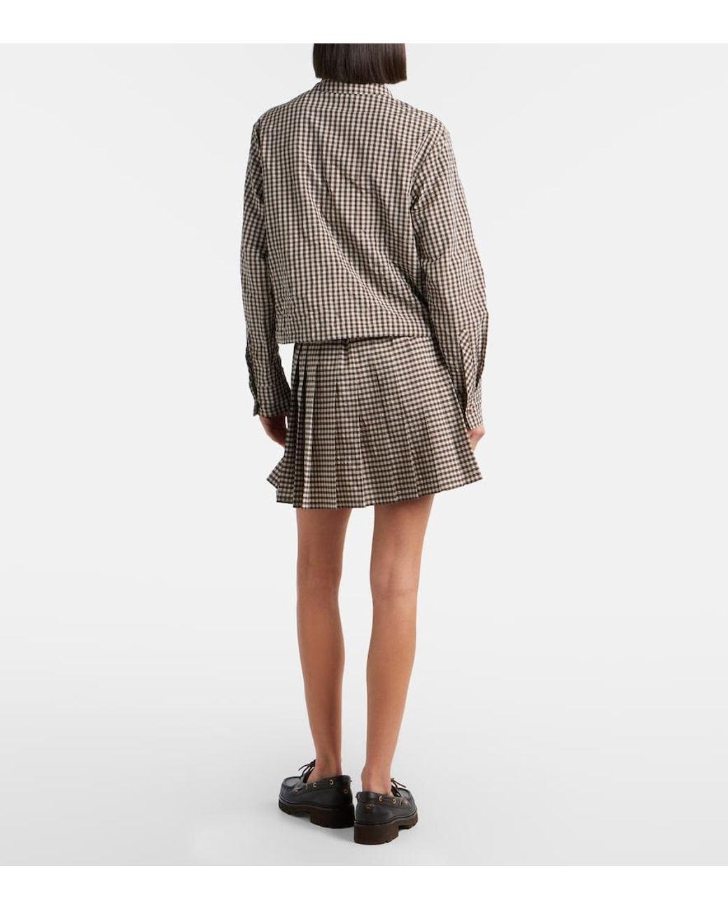 Moncler Brown Pleated Gingham Cotton-Blend Miniskirt