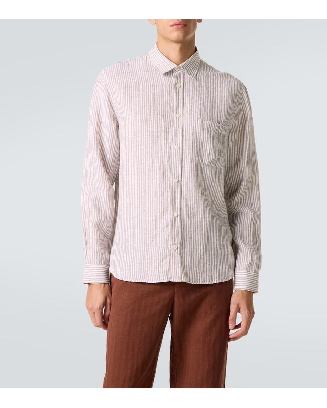 Frescobol Carioca Pink Telles Striped Linen Shirt for men