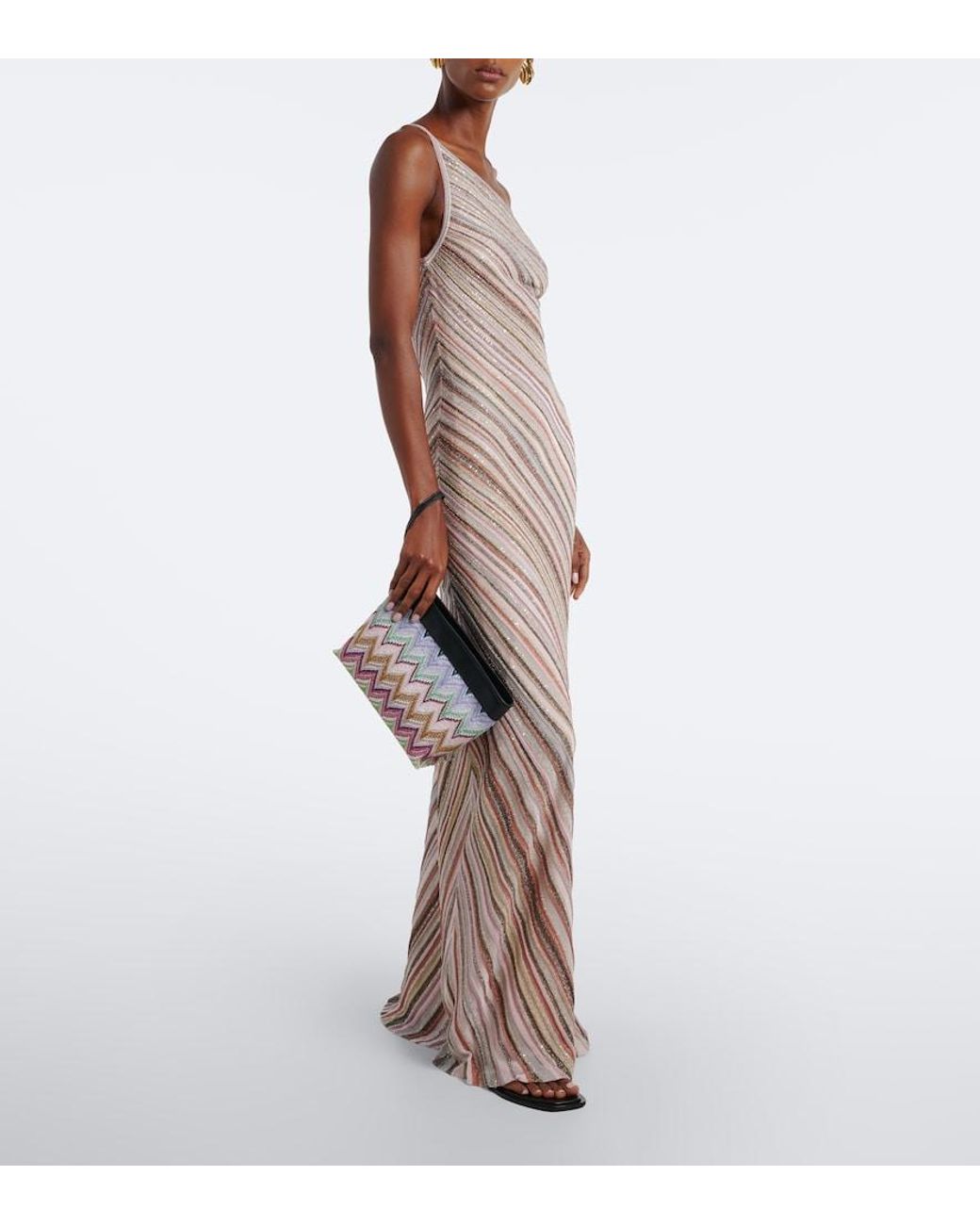 Missoni Pink Zigzag Leather-Trimmed Lame Pouch