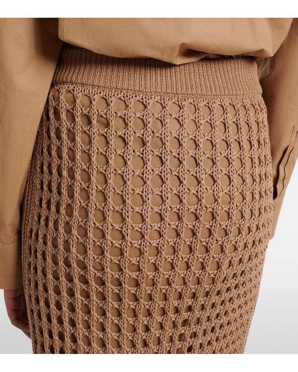 Max Mara Brown Geode Open-Knit Cotton Midi Skirt