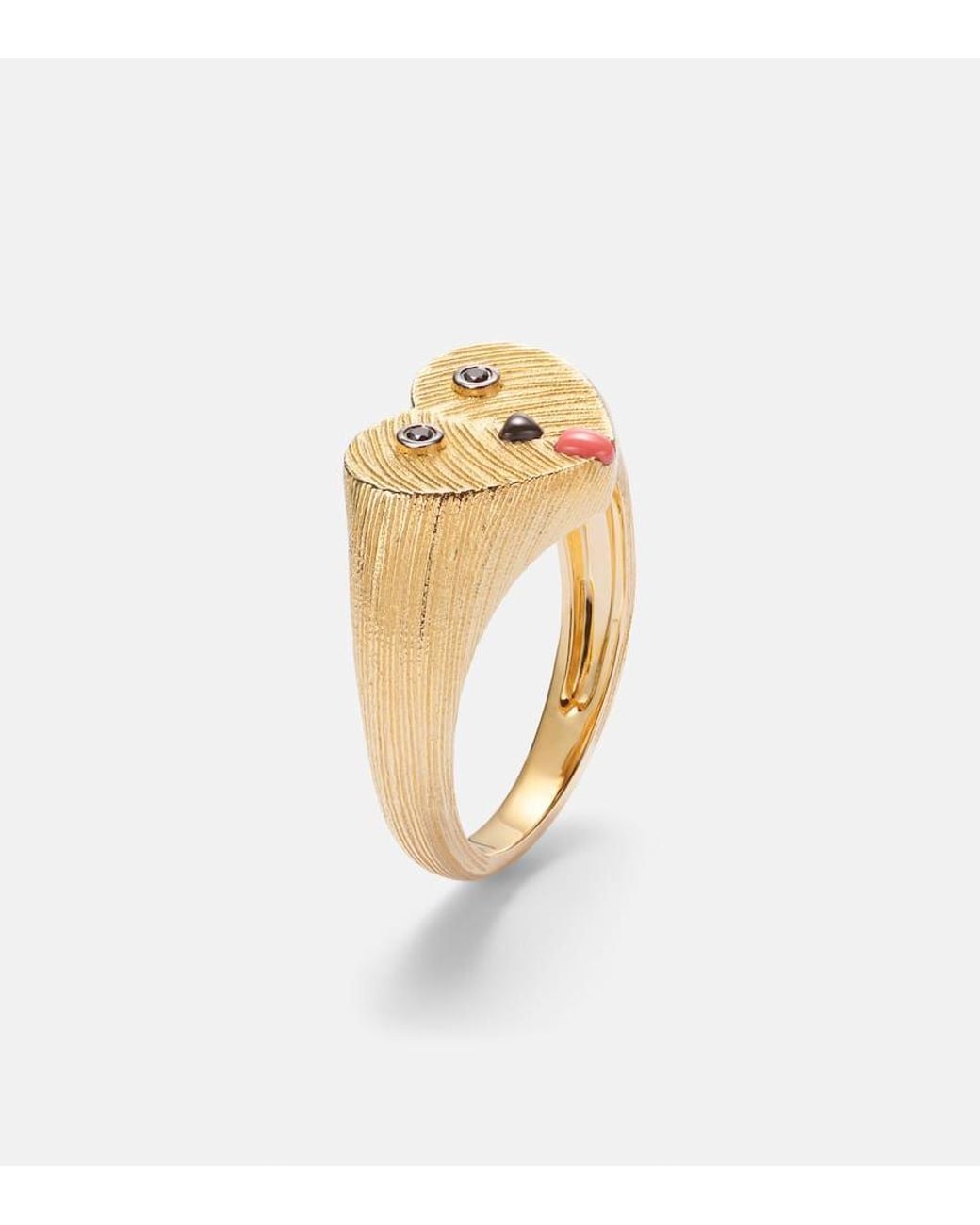 Yvonne Léon White Pinky Ring Cour Toutou Mini Aus 9Kt Gelbgold (375/1000) Mit Edelsteinen