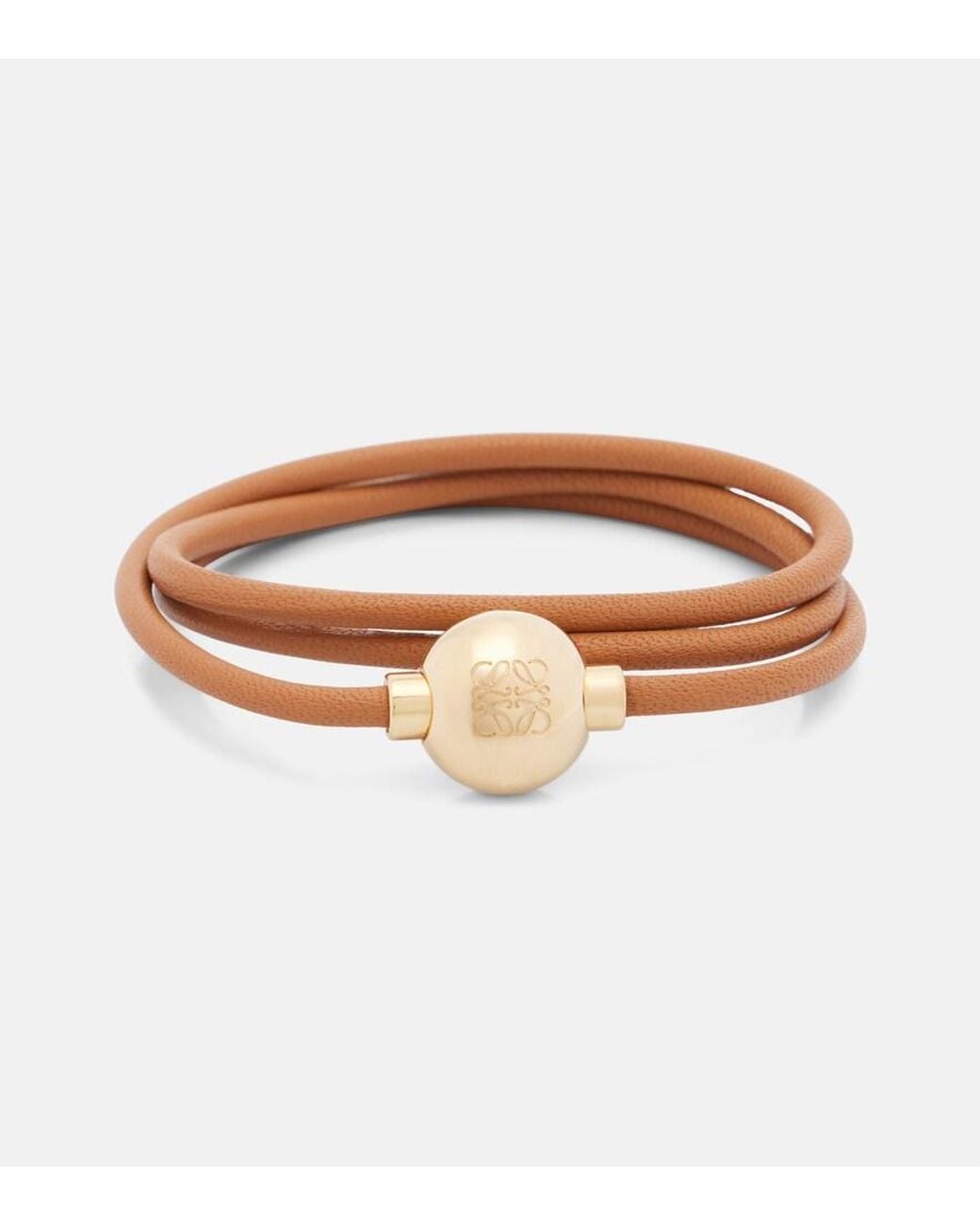 Loewe Brown Anagram Embellished Leather Bracelet