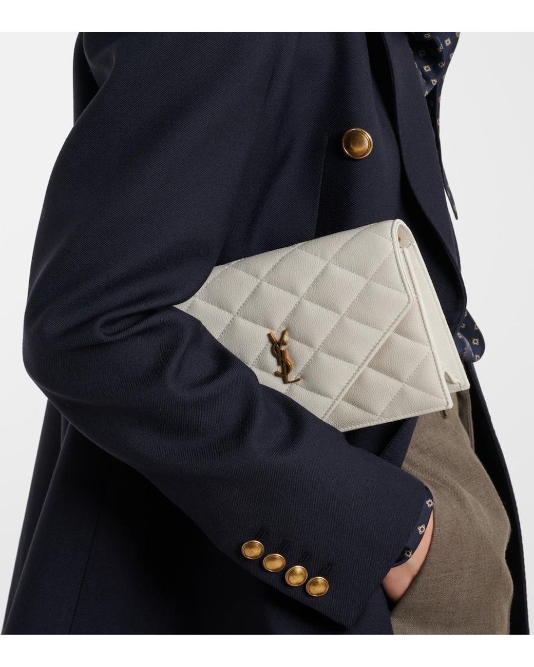 Saint Laurent White Paris Leather Wallet On Chain