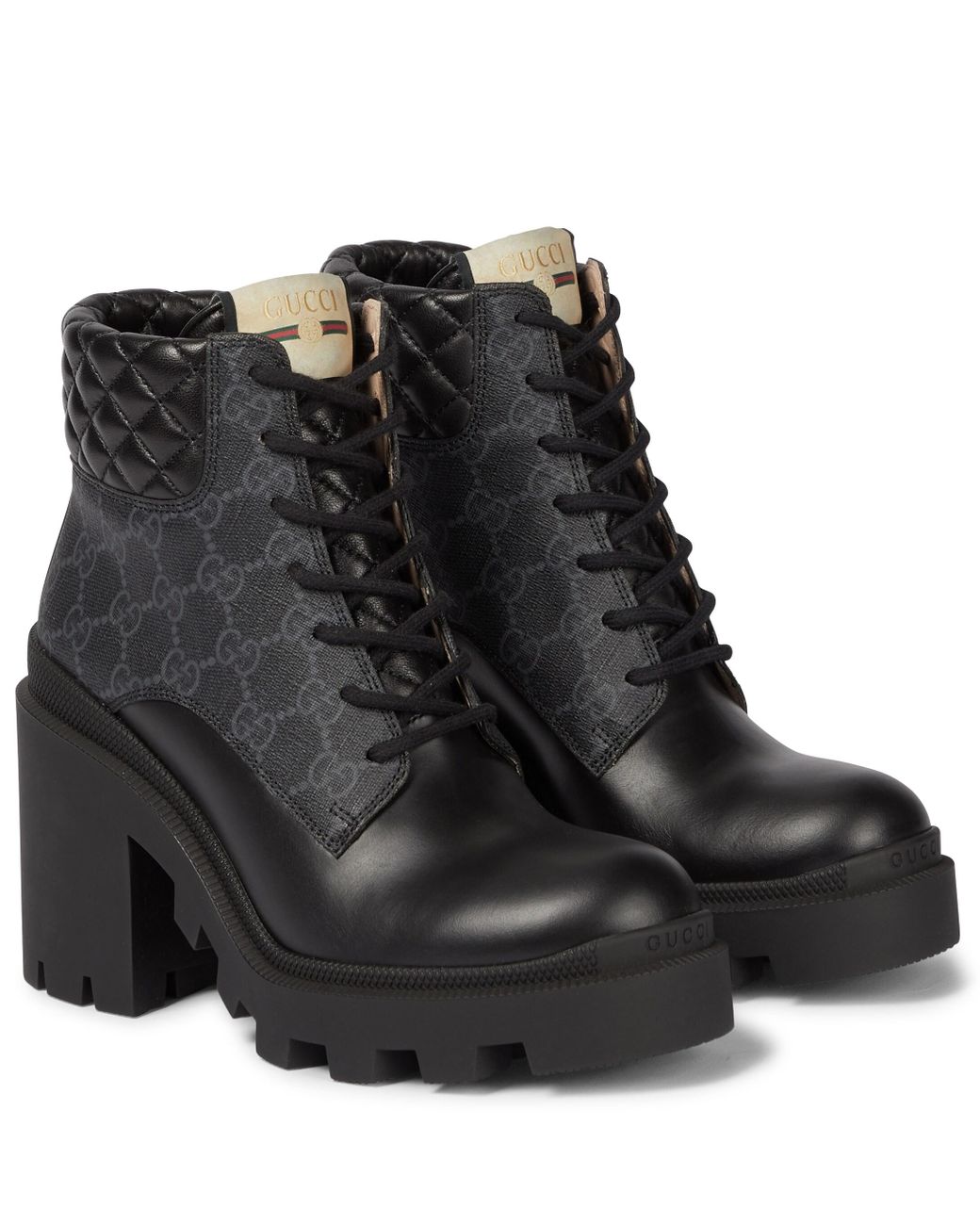 Gucci GG Canvas And Leather Lace-up Boots in Black | Lyst Canada