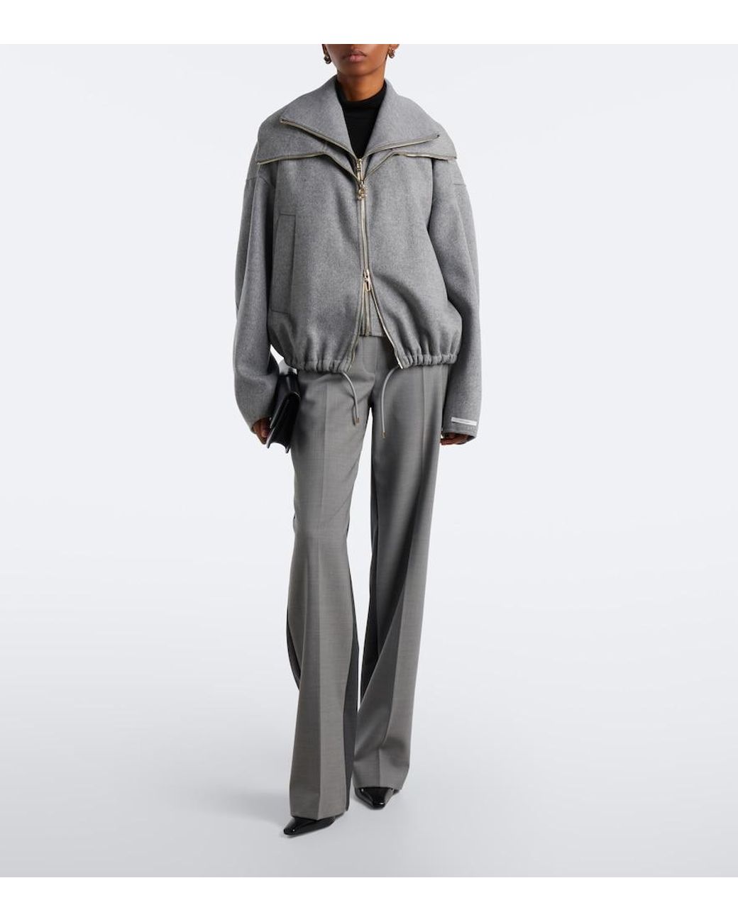 Sportmax Gray Oversized Virgin Wool Blouson Jacket