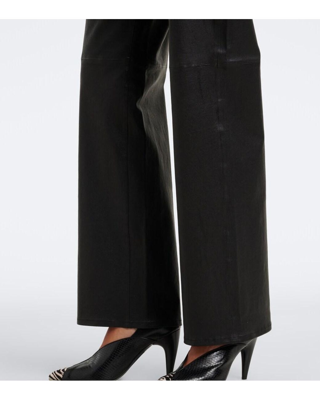 7 For All Mankind Black Stovepipe Leather Straight Pants