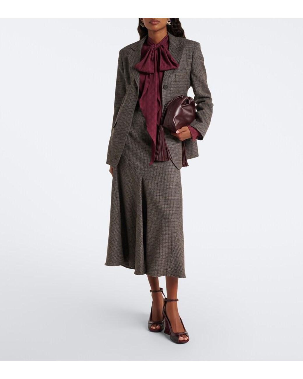 Etro Gray Checked Wool Midi Skirt