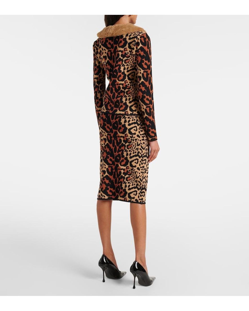 Blumarine Brown Leopard-Print Jacquard Cardigan