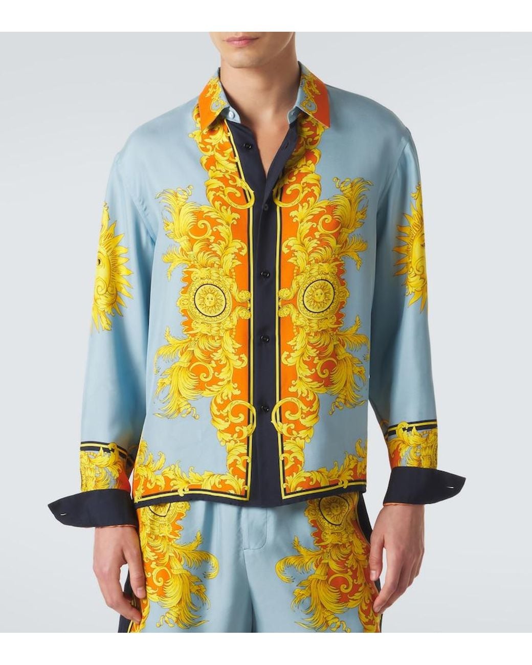 Versace Blue Printed Silk Shirt for men