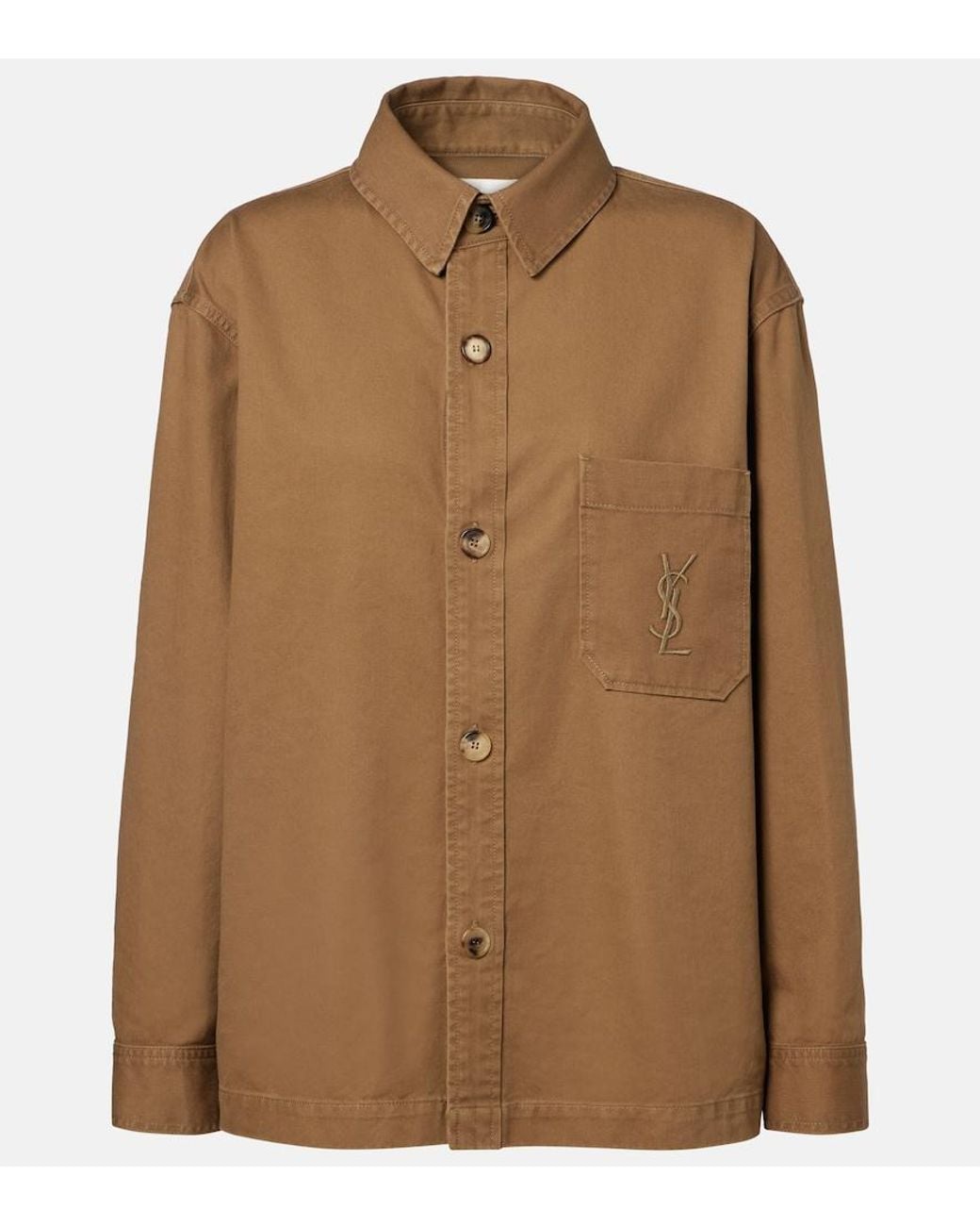 Saint Laurent Brown Cassandre Cotton And Linen Overshirt