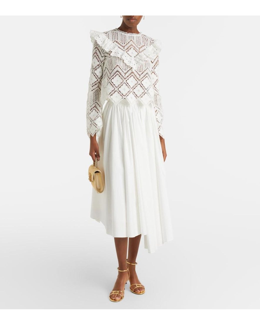 Self-Portrait White Crochet Ruffled Top