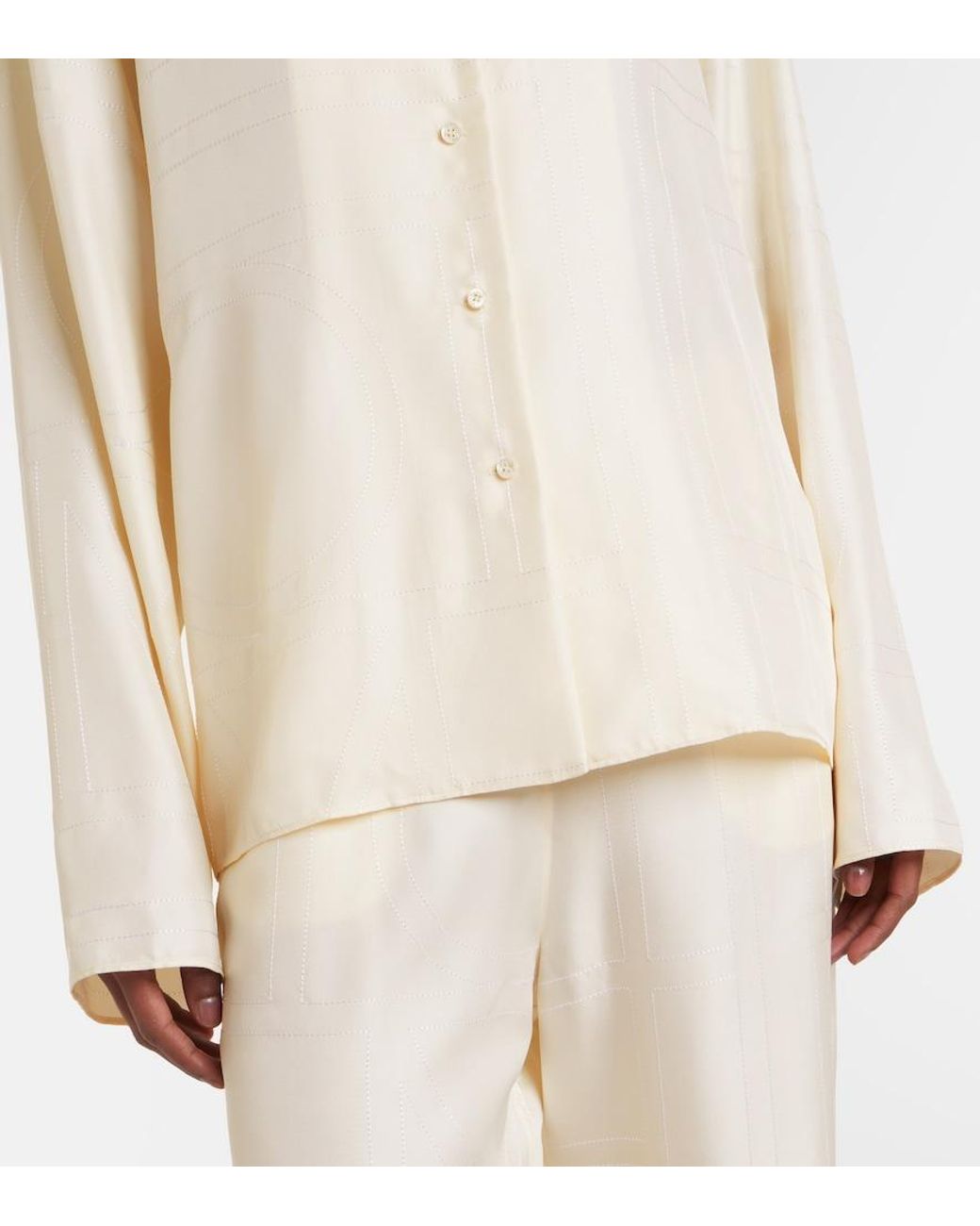 Totême Natural Monogram Silk Satin Pajama Shirt