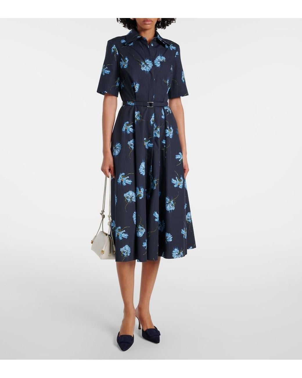 Emilia Wickstead Blue Floral Cotton Shirt Dress