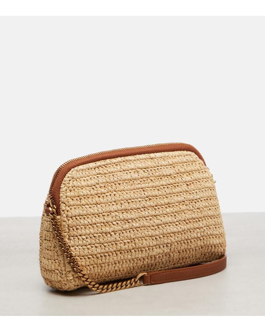 Saint Laurent Natural Gaby Leather-Trimmed Raffia Shoulder Bag