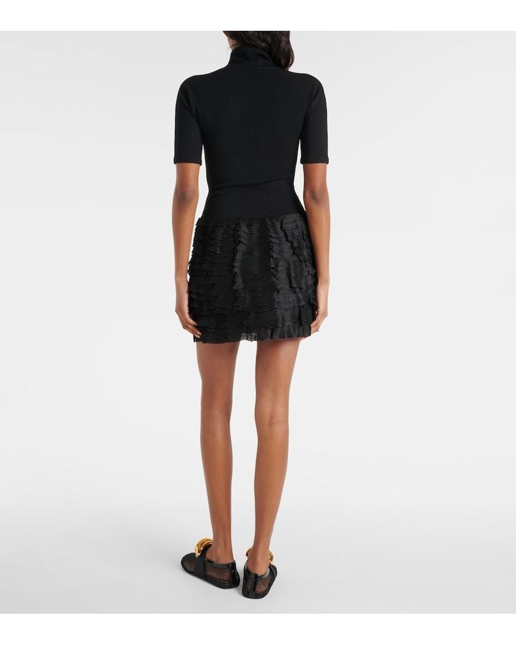 Alaïa Black Ruffled High-Neck Jersey Minidress