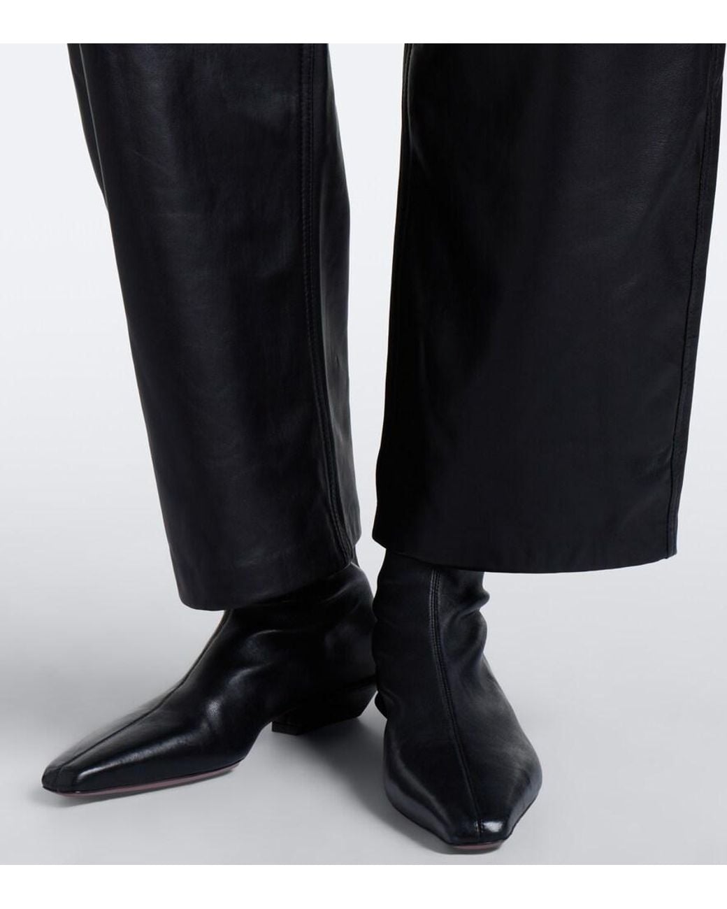 Nili Lotan Black Tribeca Leather Barrel-Leg Pants