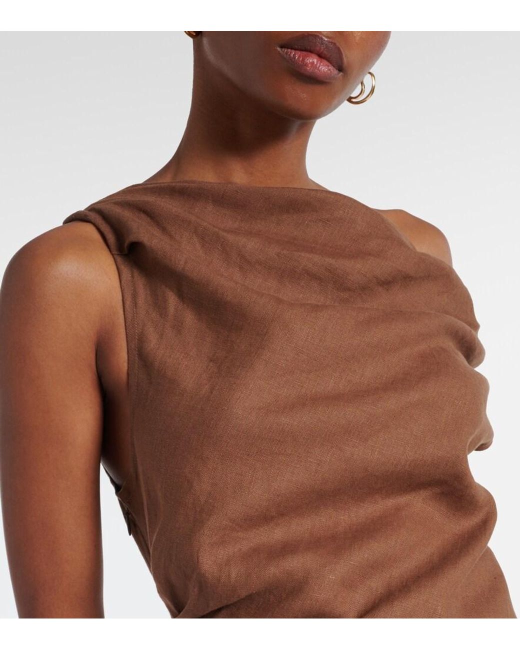 Faithfull The Brand Brown Suis Asymmetric Linen Maxi Dress