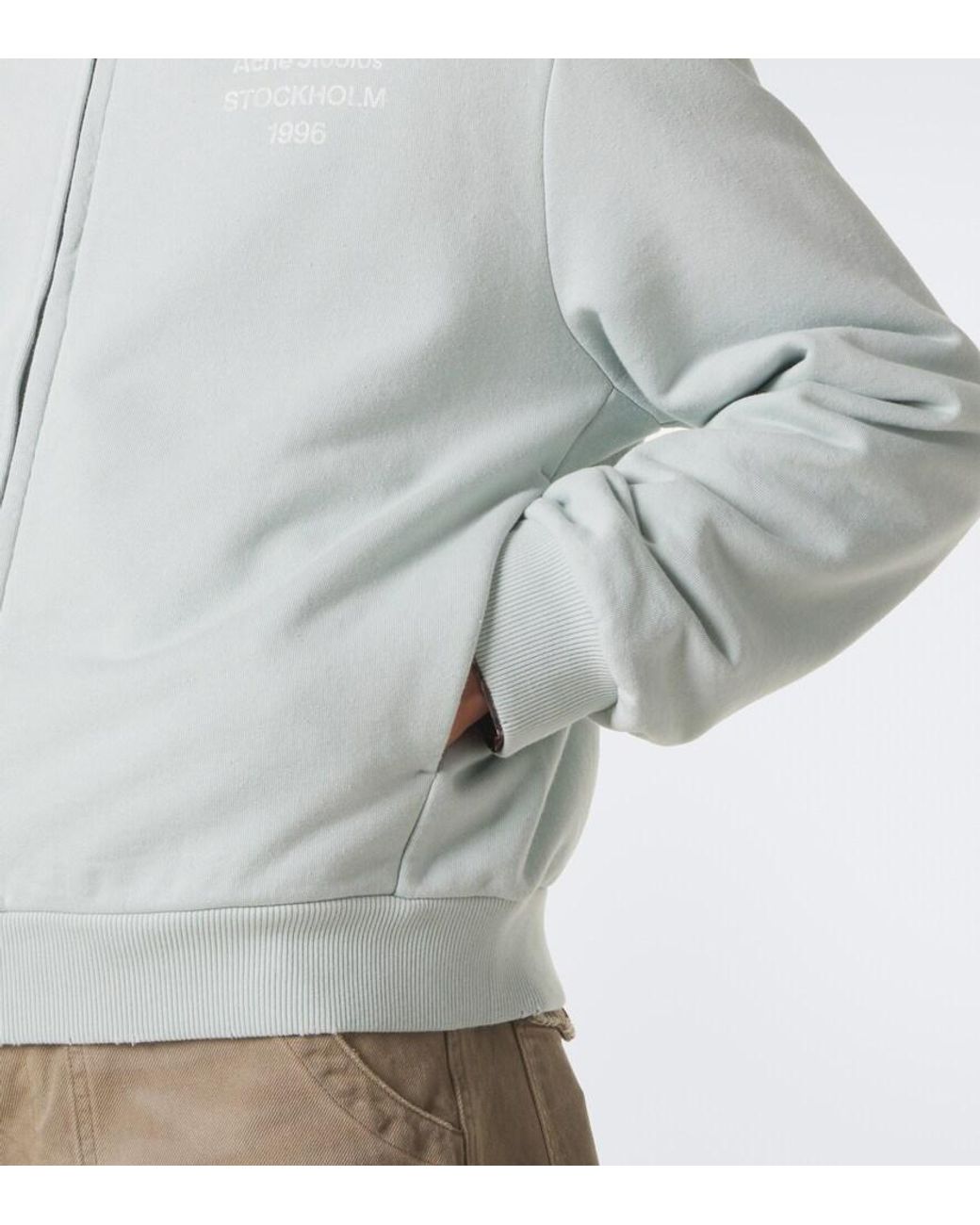 Acne Gray Logo Cotton-Blend Zip-Up Sweatshirt for men