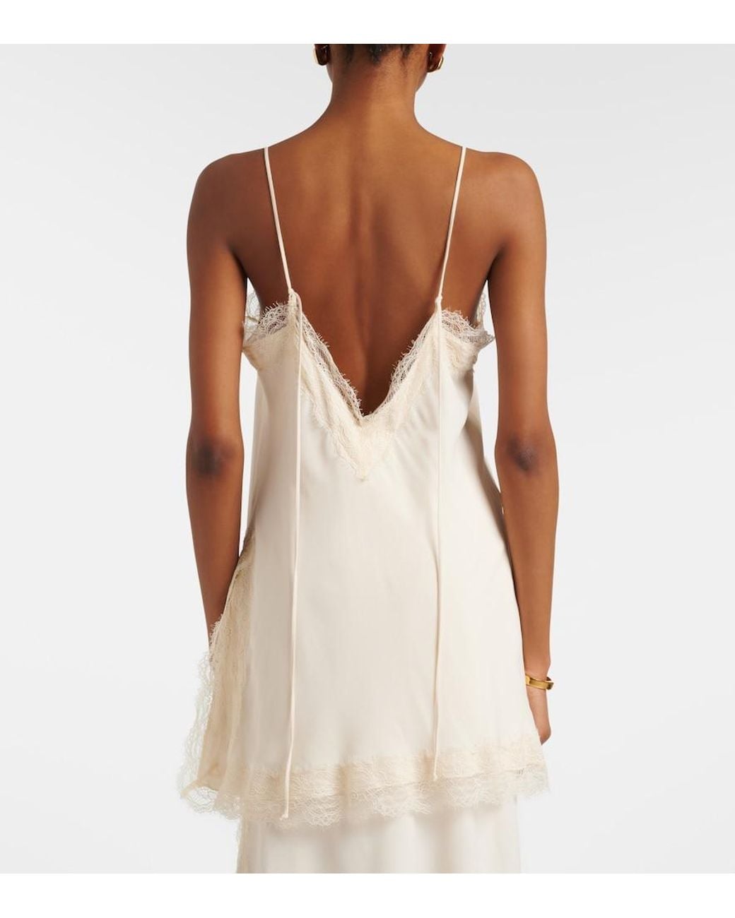 Rohe White Lace-Trimmed Satin Camisole