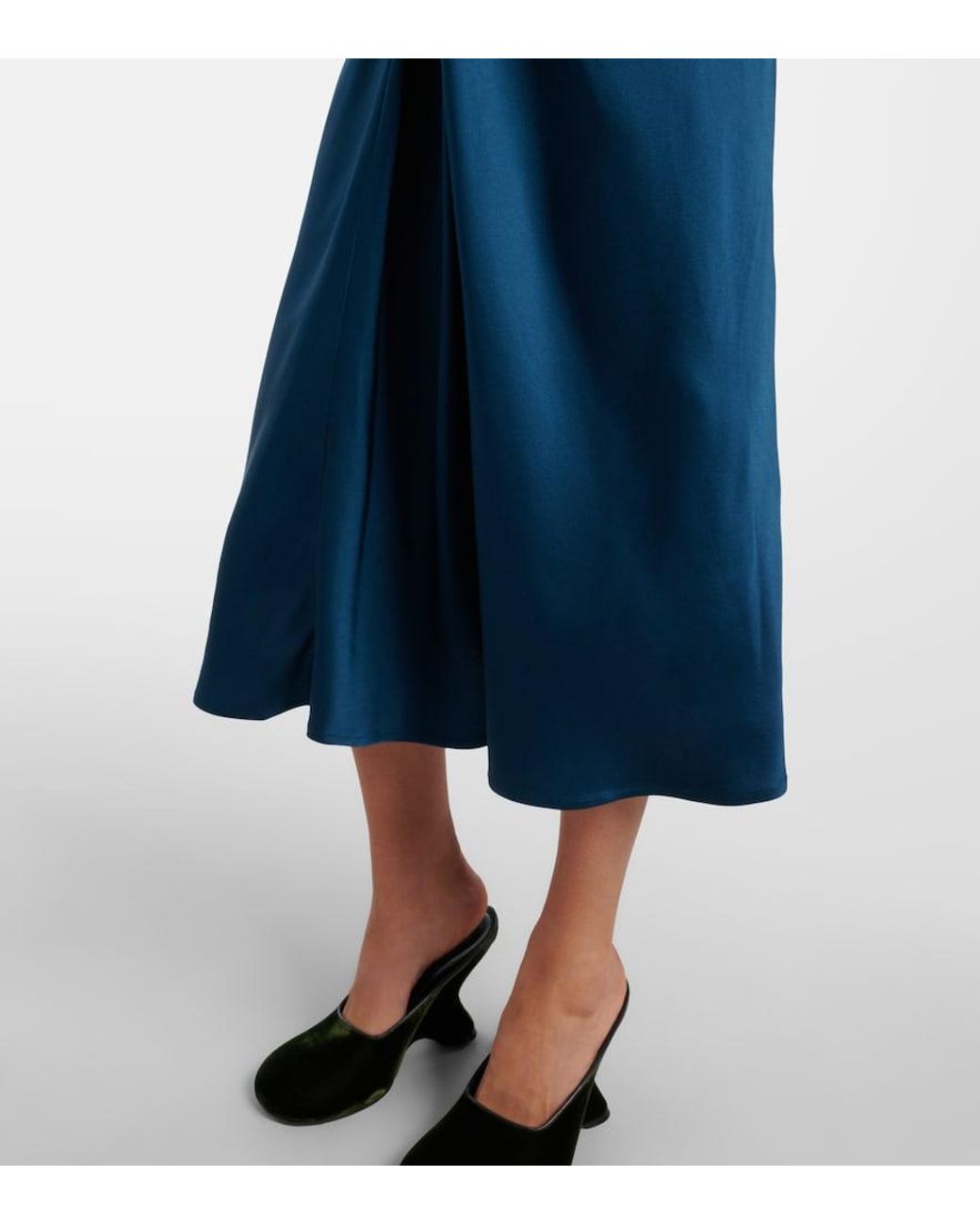 Dries Van Noten Blue Gathered Satin Midi Skirt