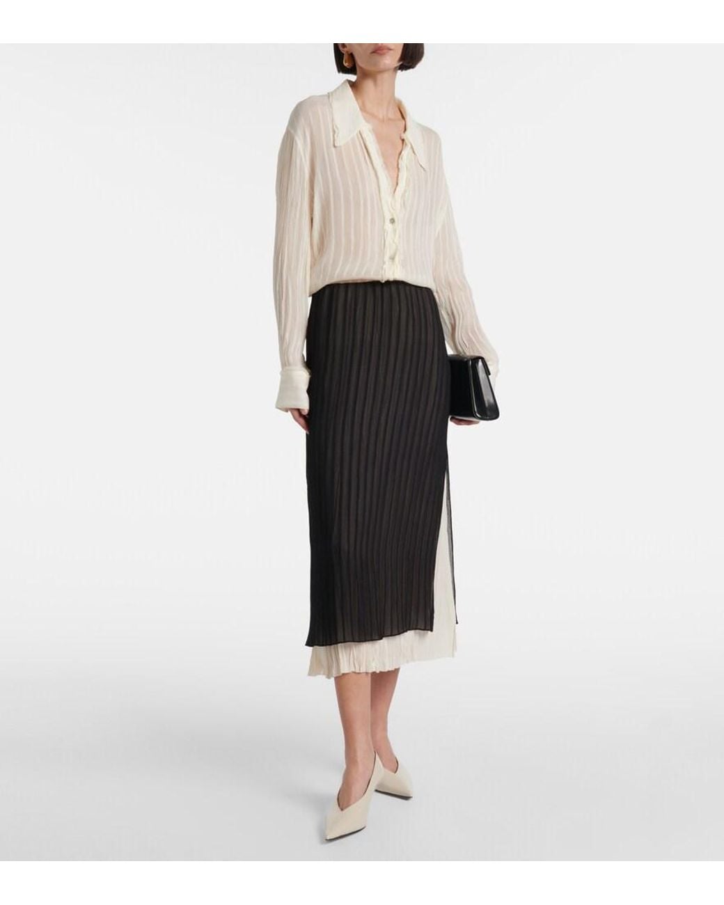Vince White Ruffled Striped Semi-Sheer Shirt