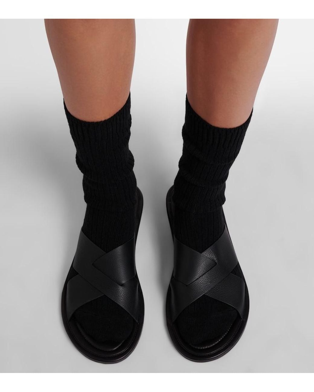 The Row Black Malick Cross Leather Sandals