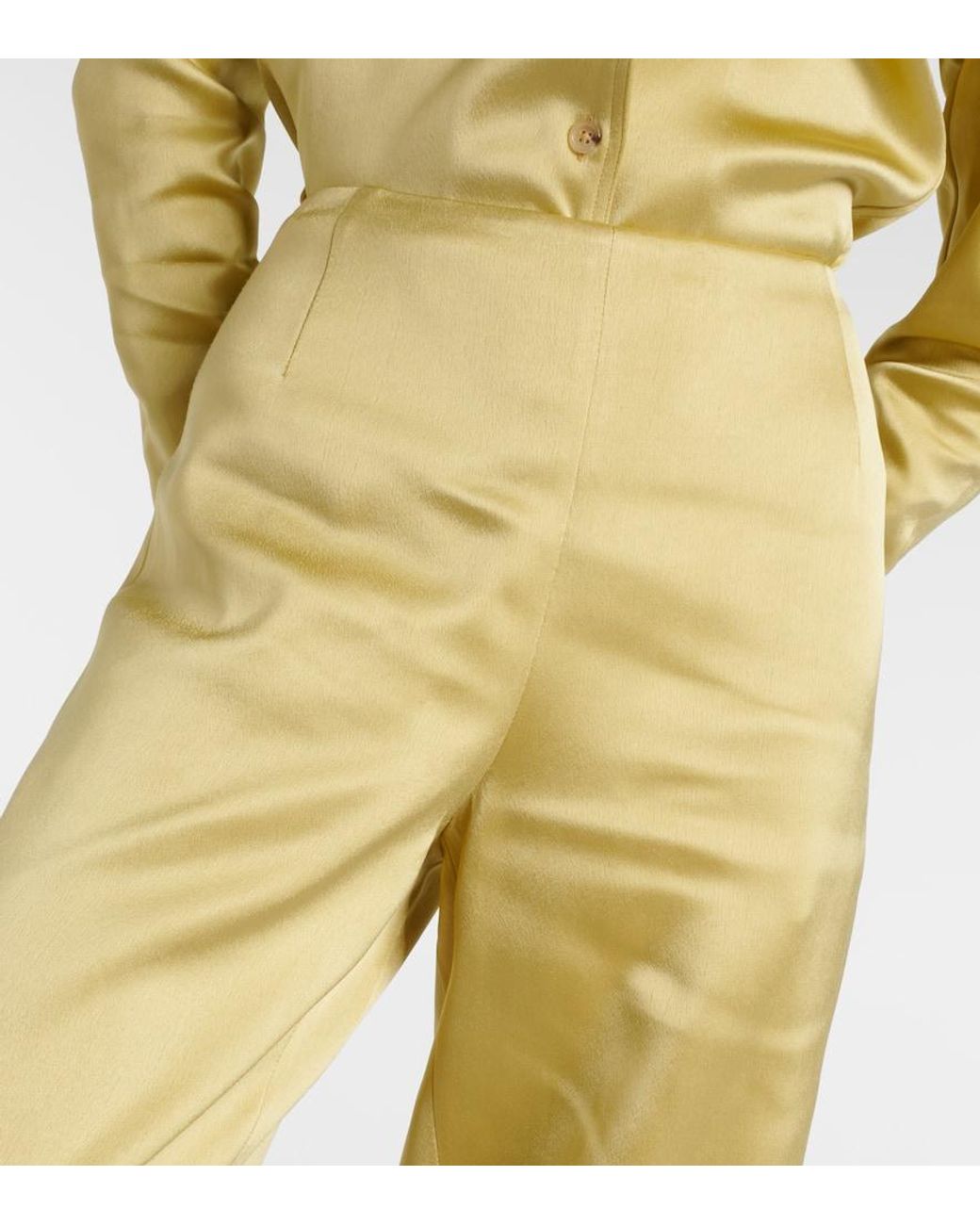 Totême  Yellow Weite High-Rise-Hose Aus Satin