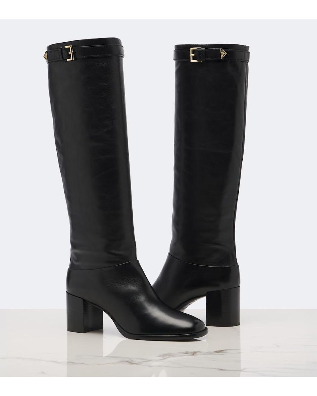 Prada Black Leather Knee-High Boots