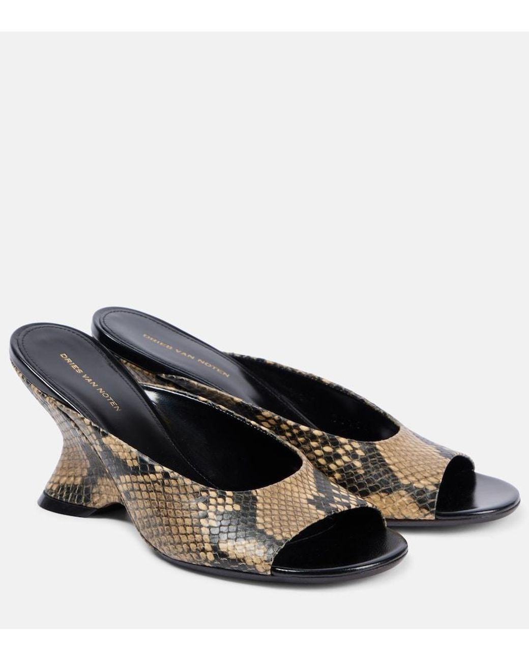 Dries Van Noten Black Snake-Effect Leather Mules