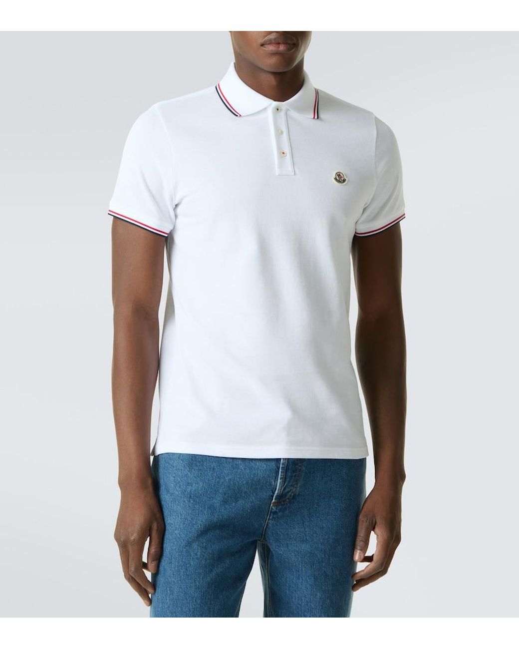 Moncler White Permanent Cotton Jersey Polo Shirt for men