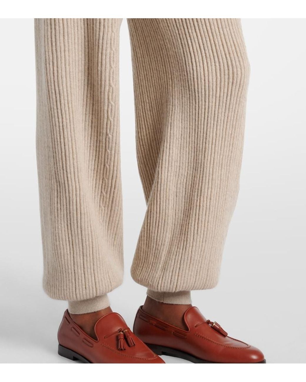 Loro Piana Natural Plane Tree Ribbed-Knit Cashmere Sweatpants