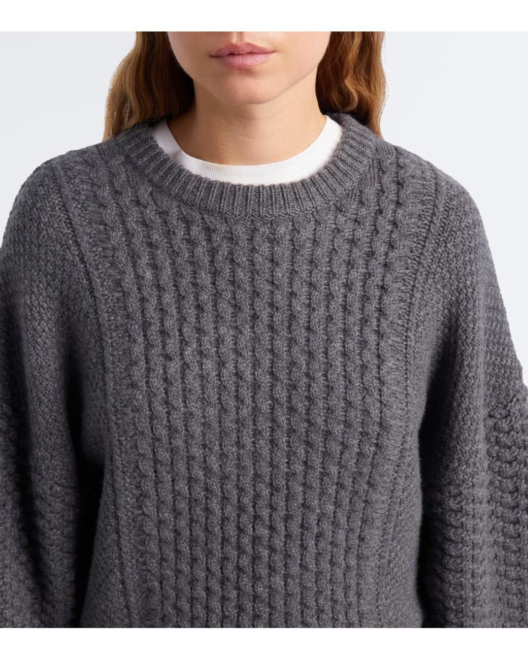 Lisa Yang Gray Clothilde Cable-Knit Cashmere Sweater