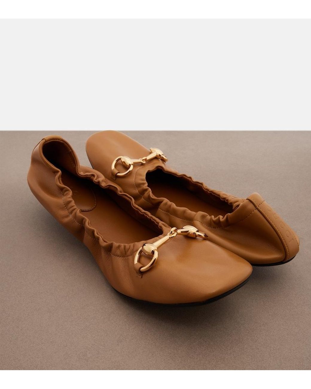 Gucci Brown Prima Horsebit Leather Ballet Flats