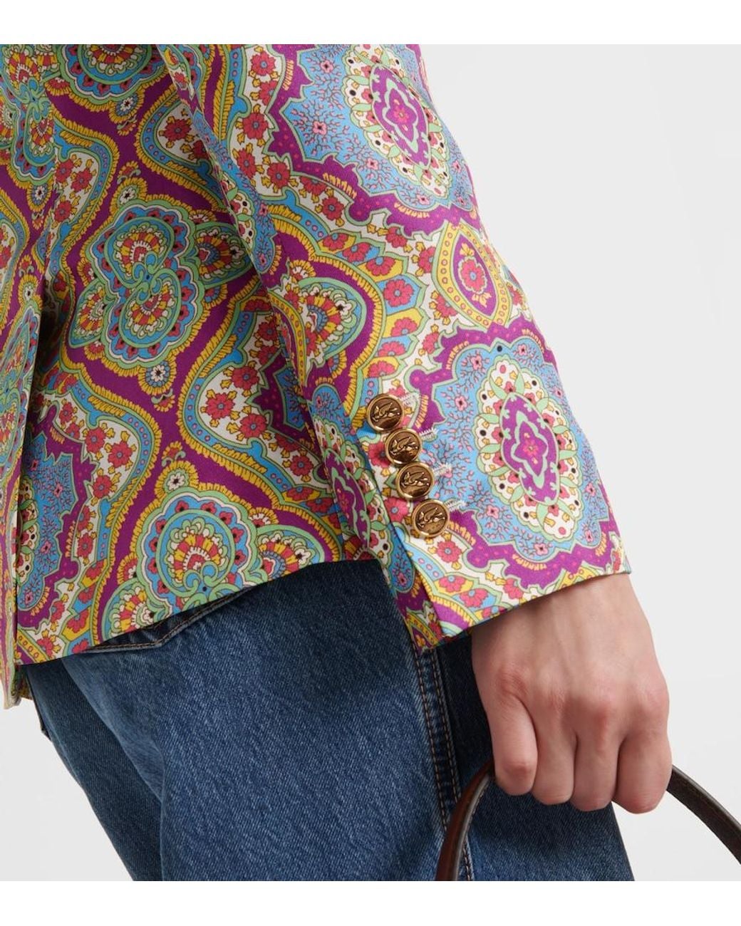 Etro Blue Printed Single-Breasted Silk Blazer
