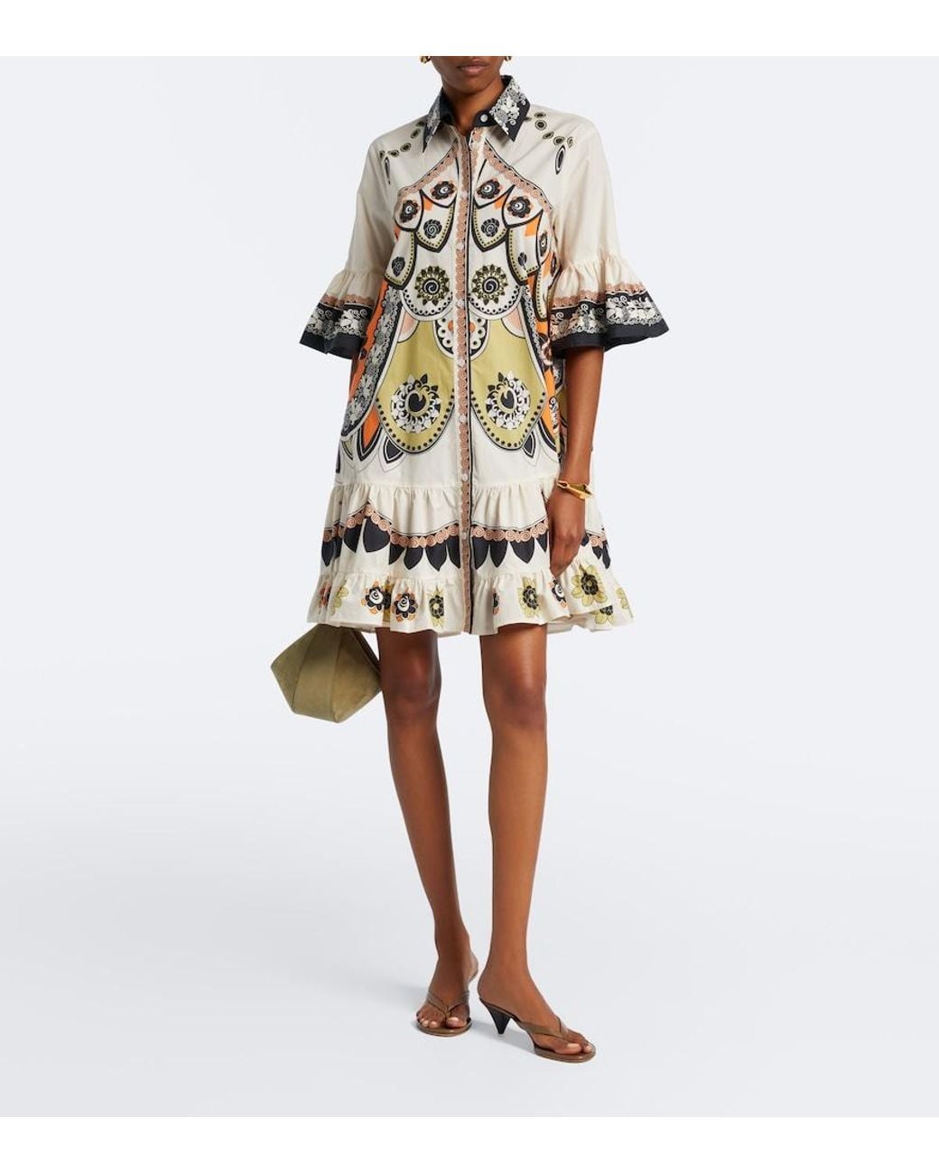 LaDoubleJ White Printed Tiered Cotton Poplin Minidress