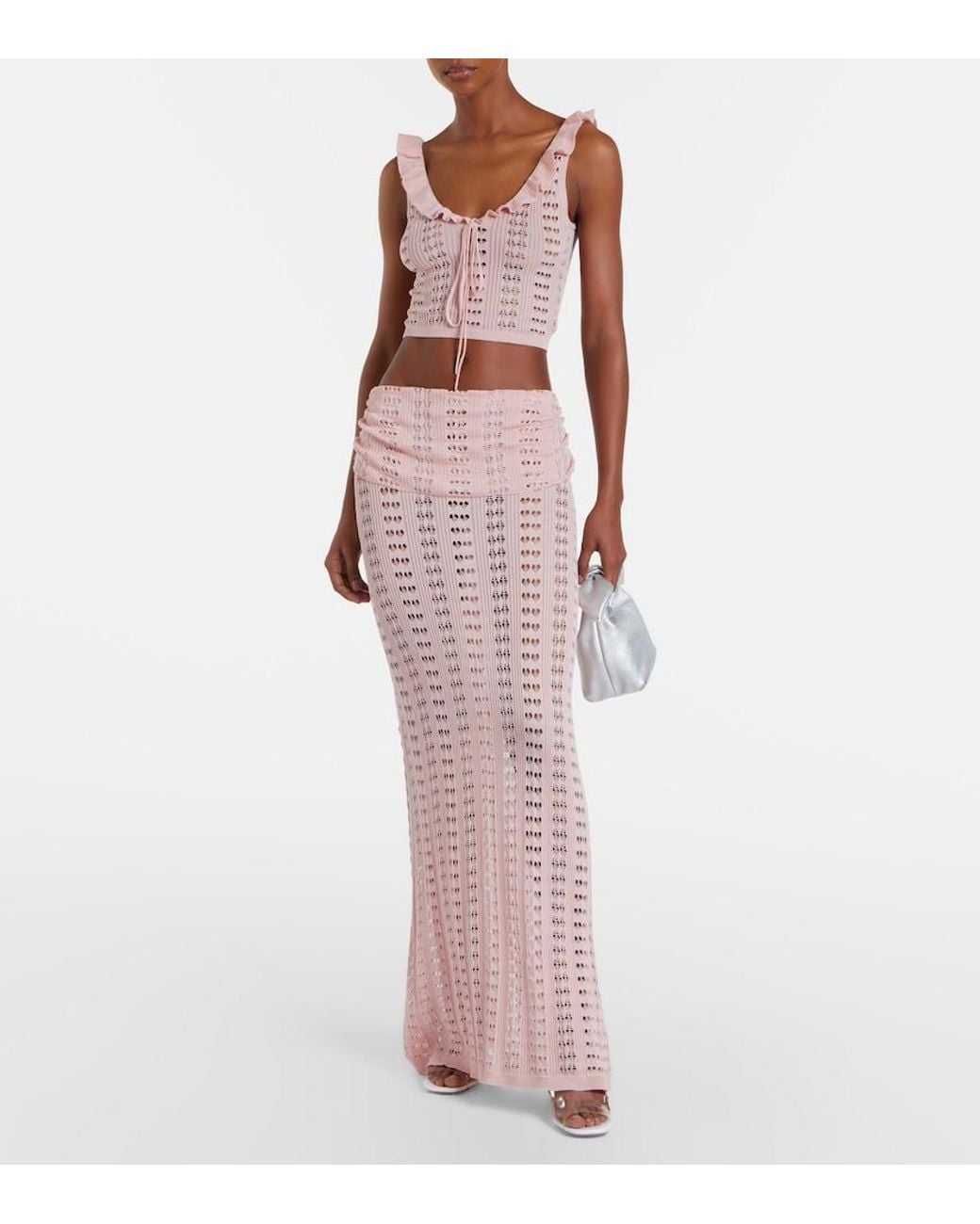 AYA MUSE Pink Ruffled Pointelle Crop Top