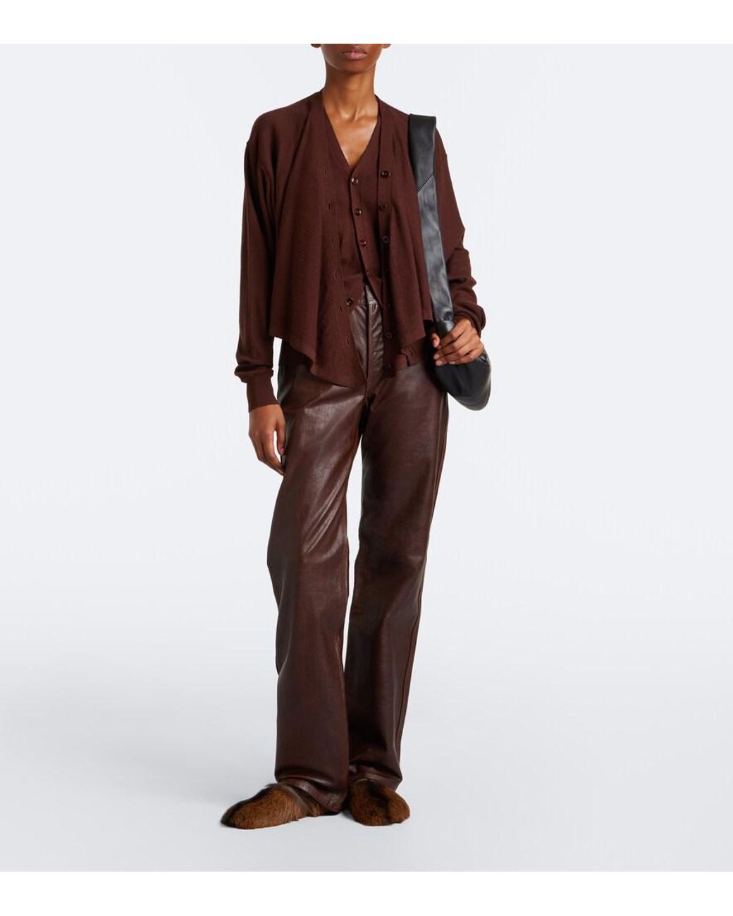 Lemaire Brown Leather Straight Pants