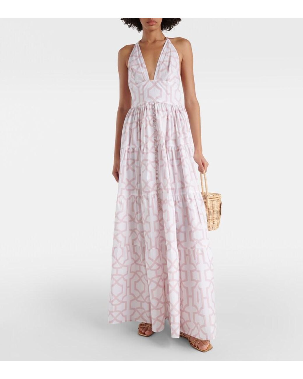Alexandra Miro White Celeste Printed Cotton Maxi Dress