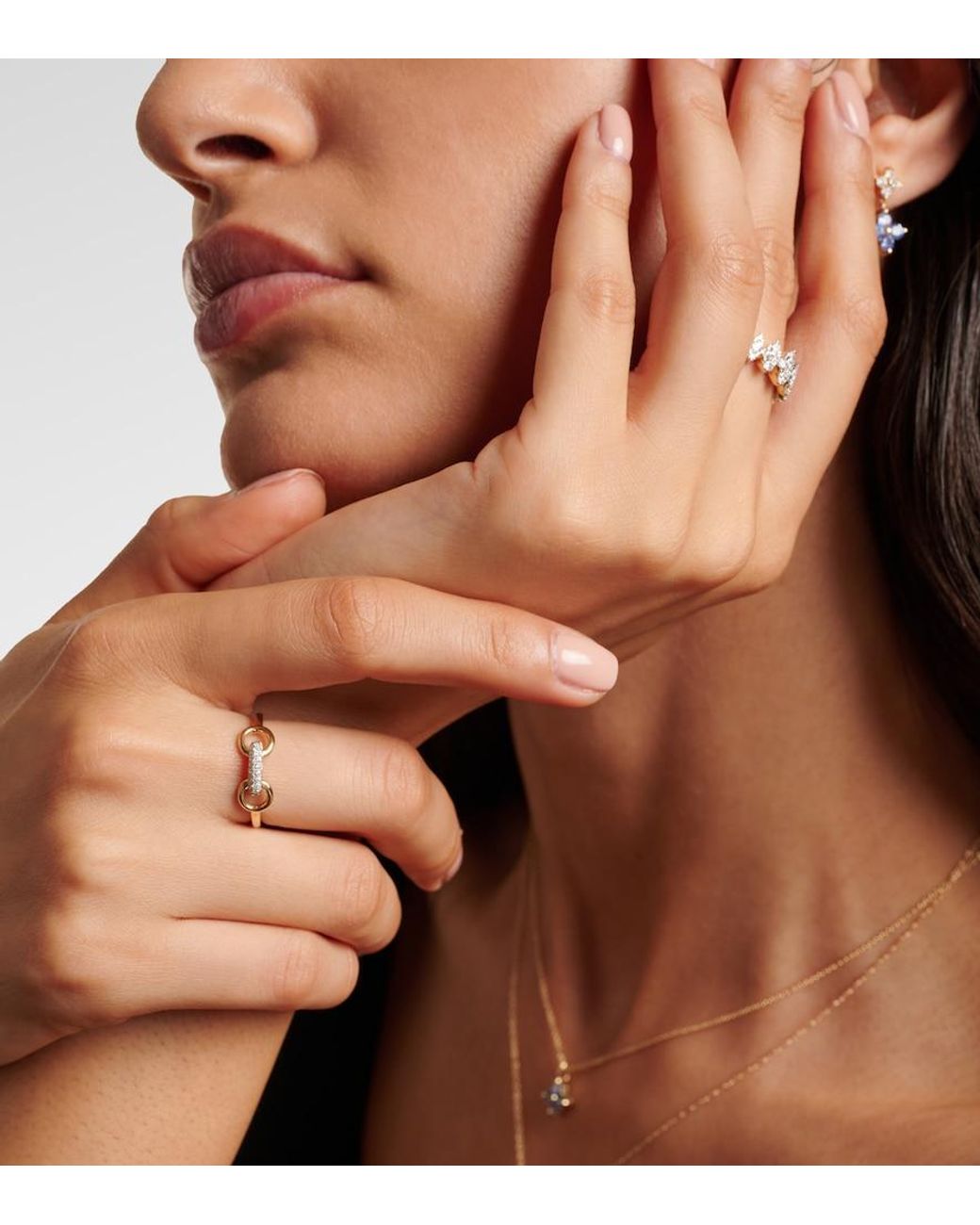 STONE AND STRAND White Bridle 14Kt Ring With Diamonds