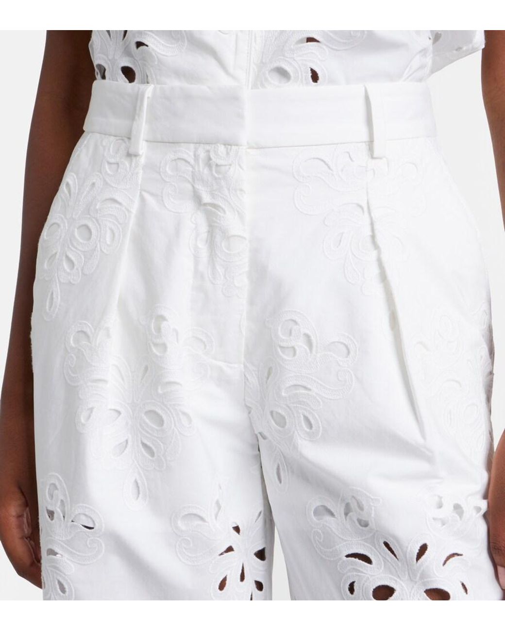 Rebecca Vallance White Artesan Broderie Anglaise Flared Pants