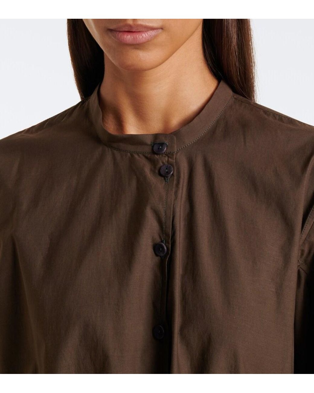 Lemaire Brown Vareuse Belted Cotton And Silk Midi Dress