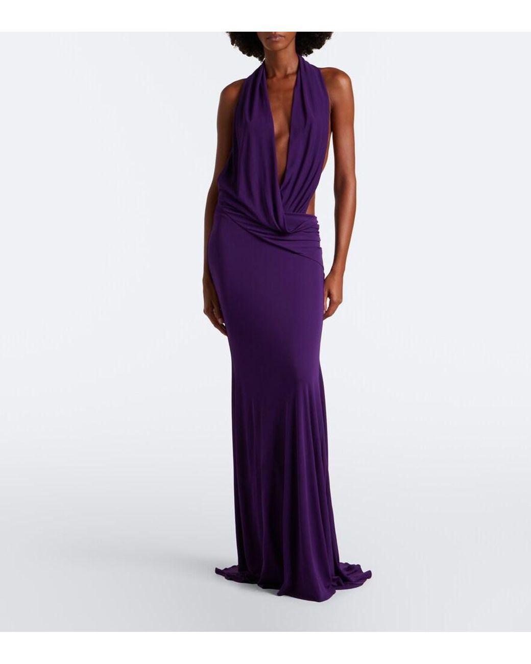 Alex Perry Purple Draped Halterneck Jersey Gown