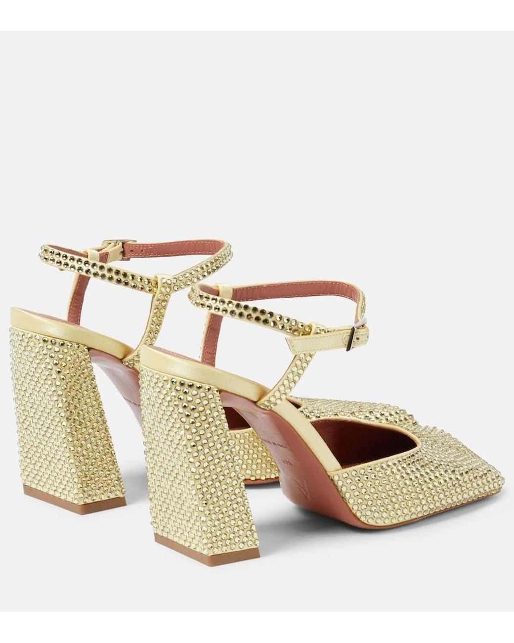 AMINA MUADDI Natural Charlotte 95 Crystal-Embellished Satin Pumps