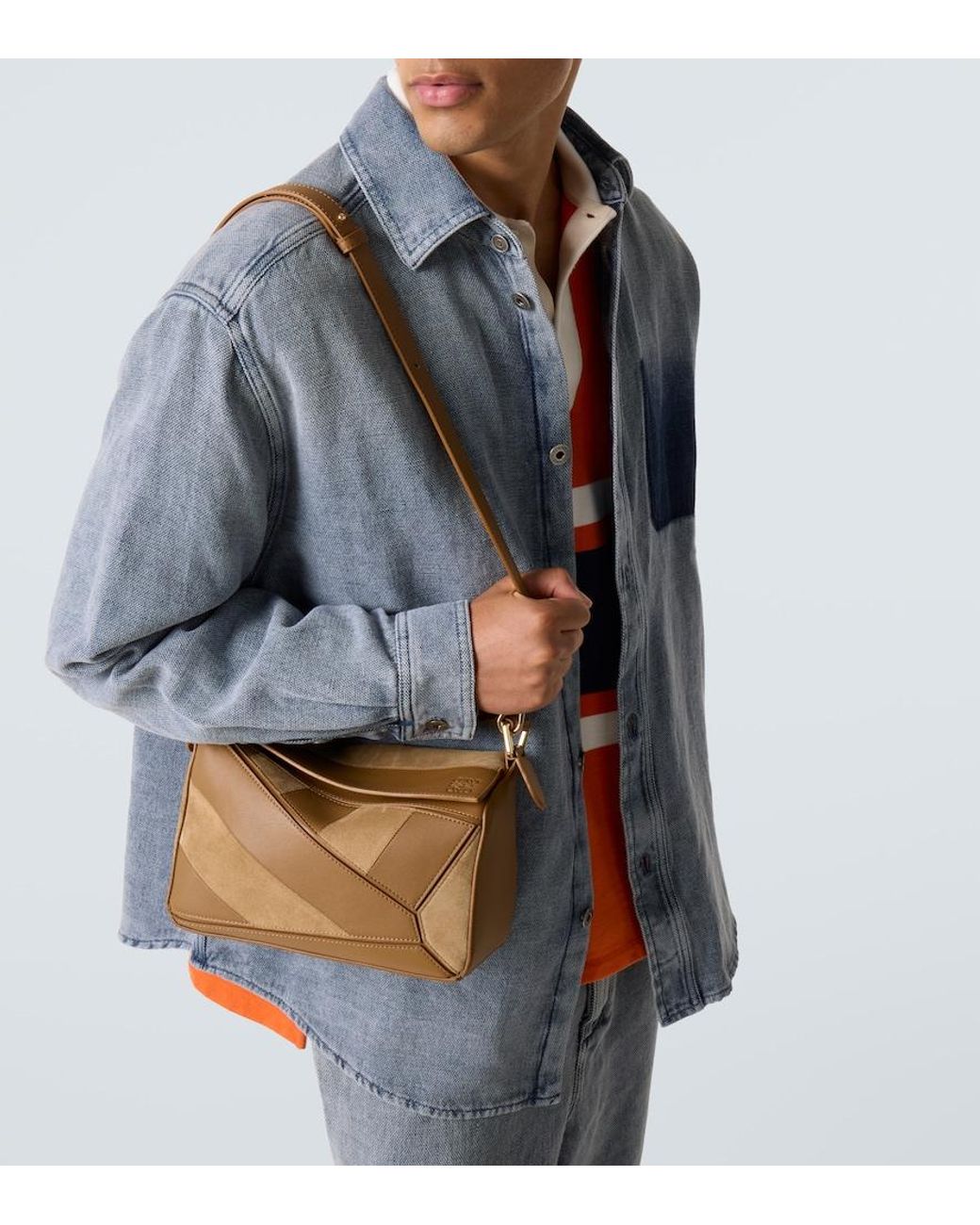 Loewe Brown Puzzle Small Leather And Suede Shoulder Bag for men