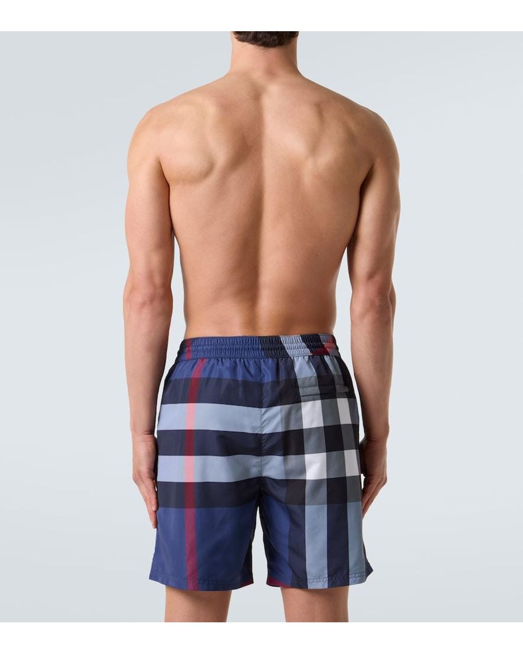 Burberry Blue Check Swim Trunks for men