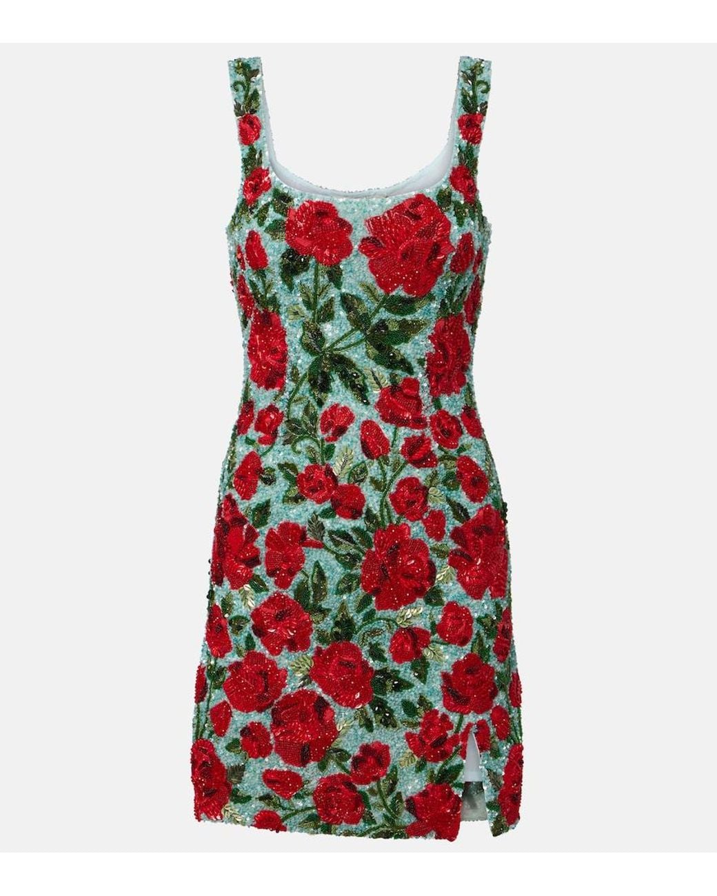 La Fuori Red Crimson Rose Sequined Minidress
