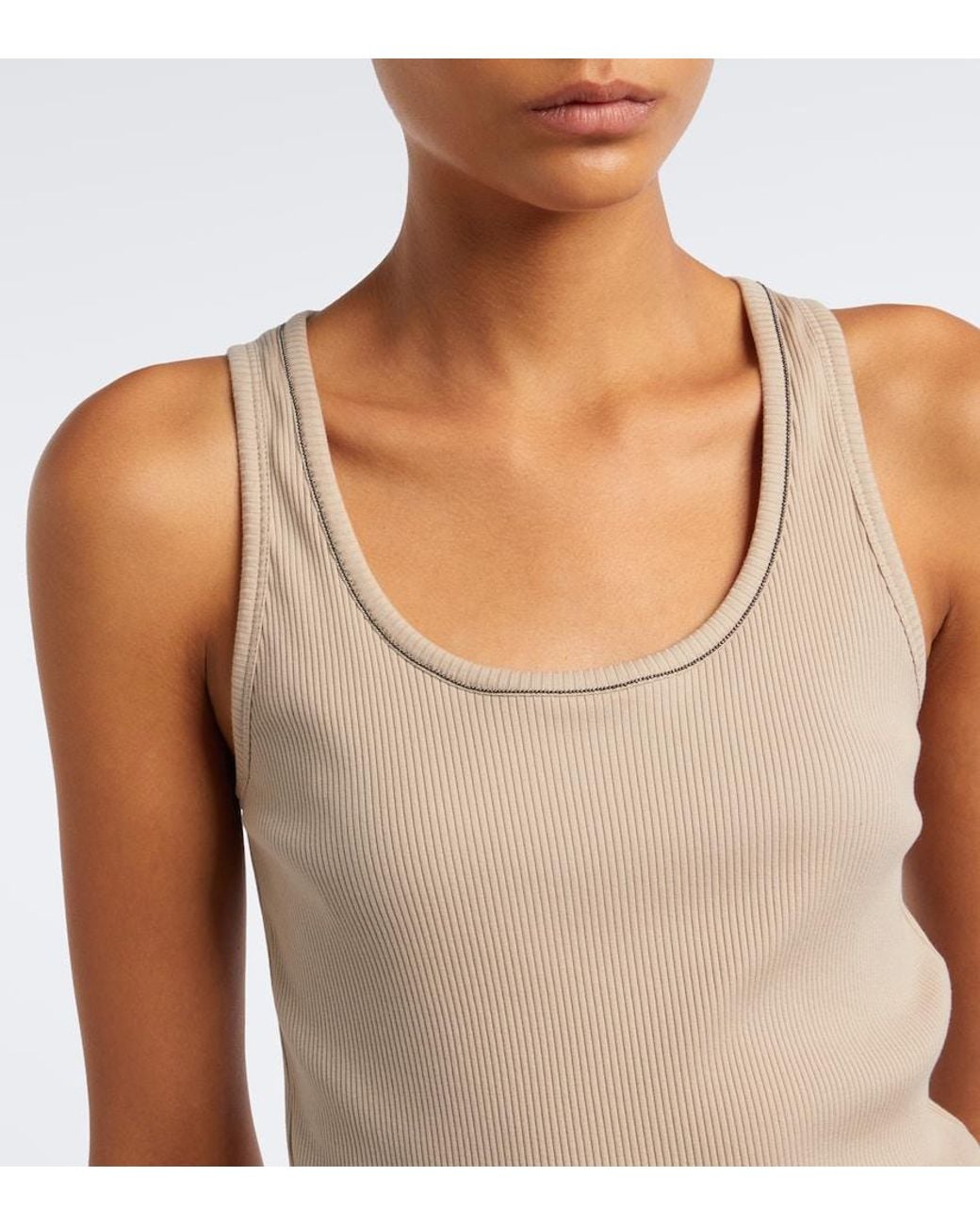 Brunello Cucinelli Natural Monilli Ribbed-Knit Cotton-Blend Tank Top