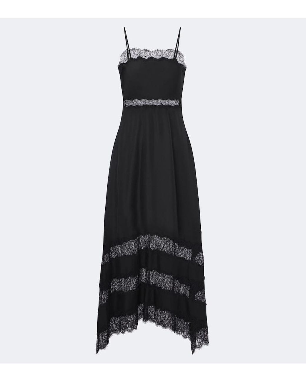 Ulla Johnson Black Coco Lace-Trimmed Silk Twill Midi Dress