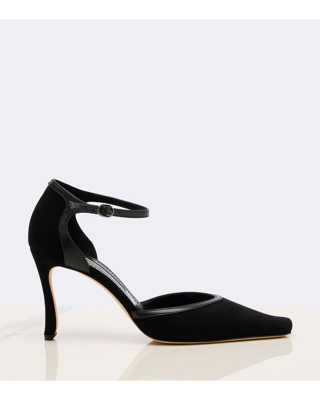 Manolo Blahnik Black Verdusan Leather-Trimmed Suede Pumps